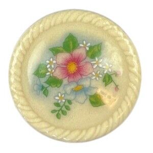 Vintage 1980s Avon Spring Bouquet Porcelain Ceramic Circle Brooch with Flowers